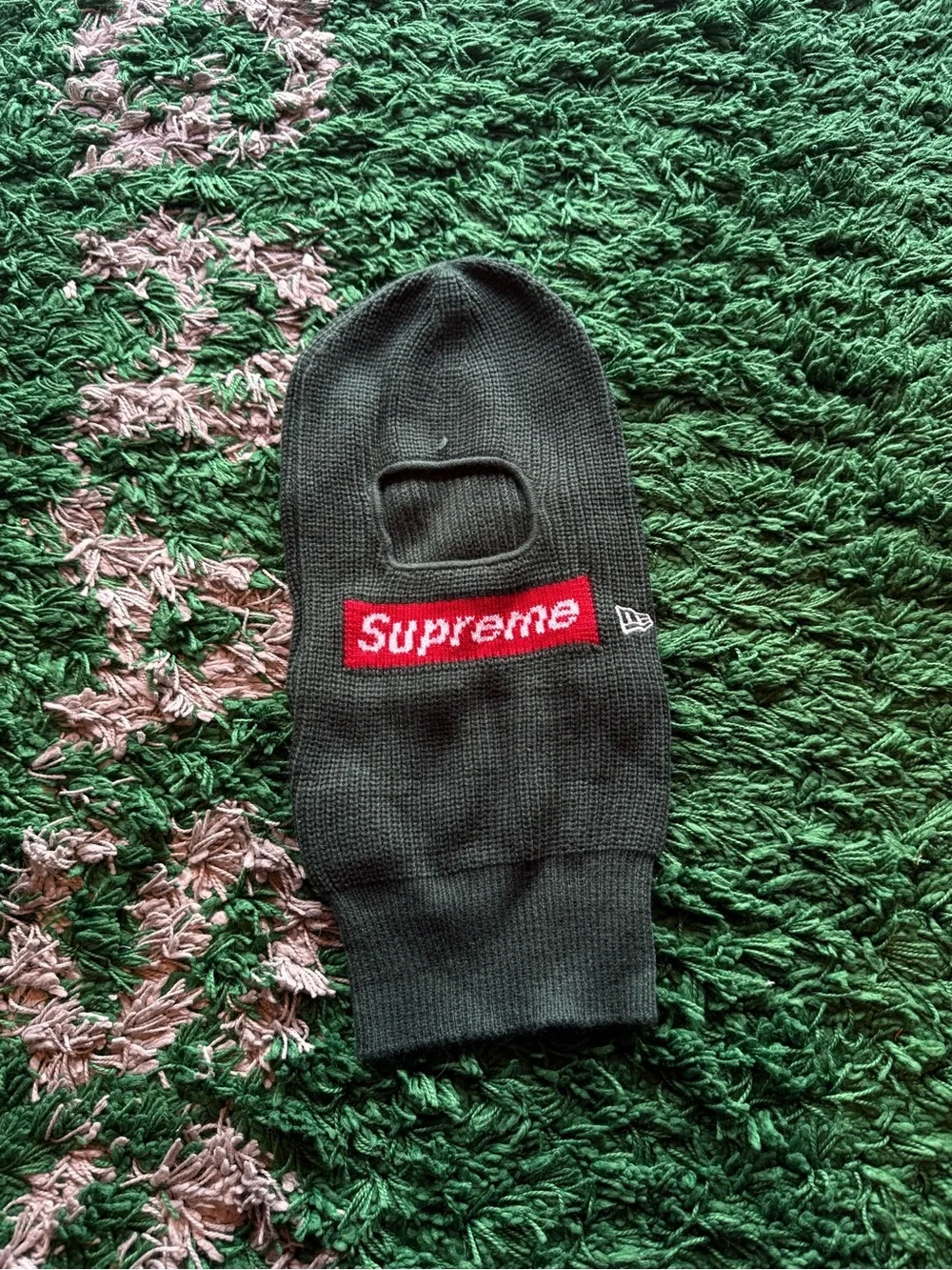 Supreme Olive Green Knit Balaclava with Red Logo